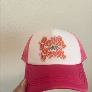 Faith Over Fear Pink Trucker Hat